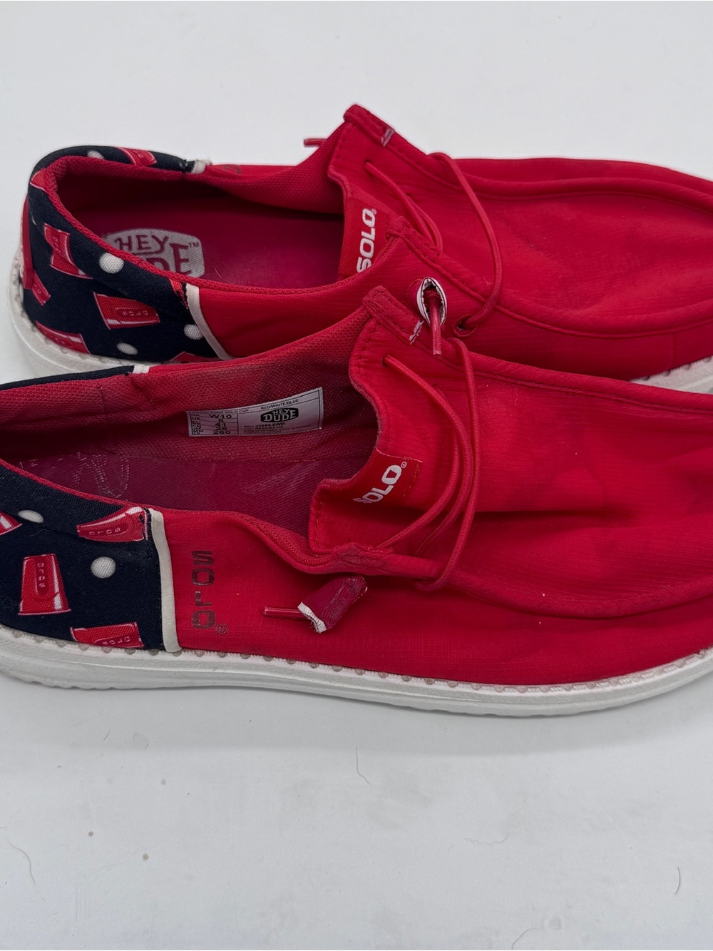 Hey Dude Red Wendy Funk Solo Cup Canvas Loafers Beer Pong Womens 10